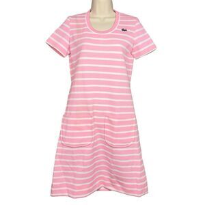 Vintage Lacoste David Crystal Sheath Dress Women 8 Pink White Striped Union Made